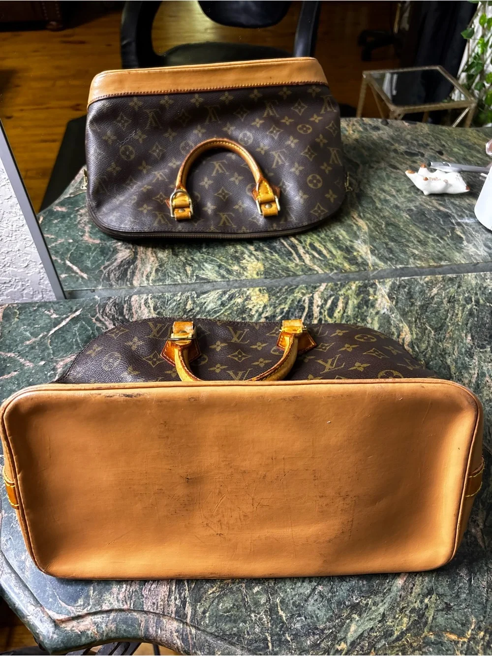 Louis Vuitton Monogram Handbag - Dark Brown & Tan